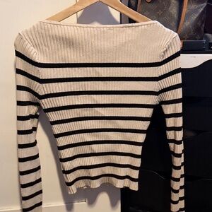 H&M Off-the-Shoulder Ribbed Boatneck Sweater - Cream & Black